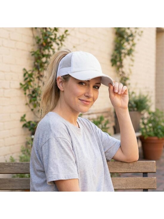 〽️Women Mash White High Ponytail Baseball Cap Trucker Bad Hair Day Adjustable